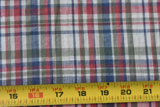 By 1/2 Yd, Vintage, Red Blue Green & Tan Plaid Madras Cotton, Shirting, P8830