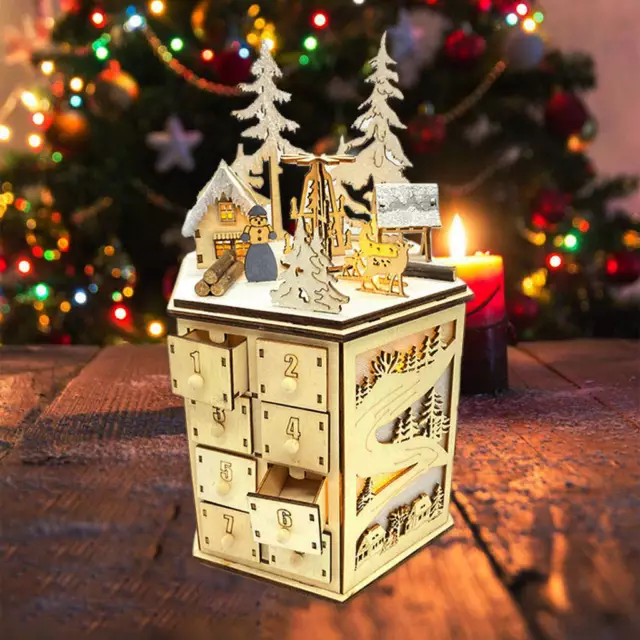 Classic Christmas LED Revolving Music Box Wooden Advent  Calendar