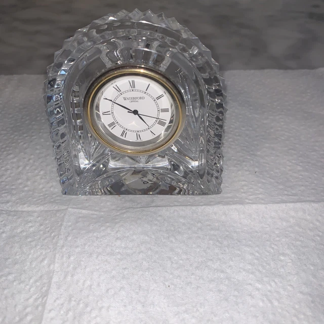 WATERFORD CRYSTAL SMALL Dome Gold Bezel Clock Made In Ireland 25.00