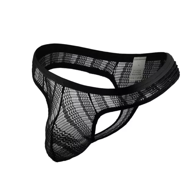 Sexy Men's Black Nylon G String Thong Transparent Sheer Lace Panties Underwear