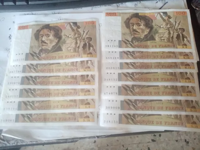 lot de 13 billets 100 francs delacroix