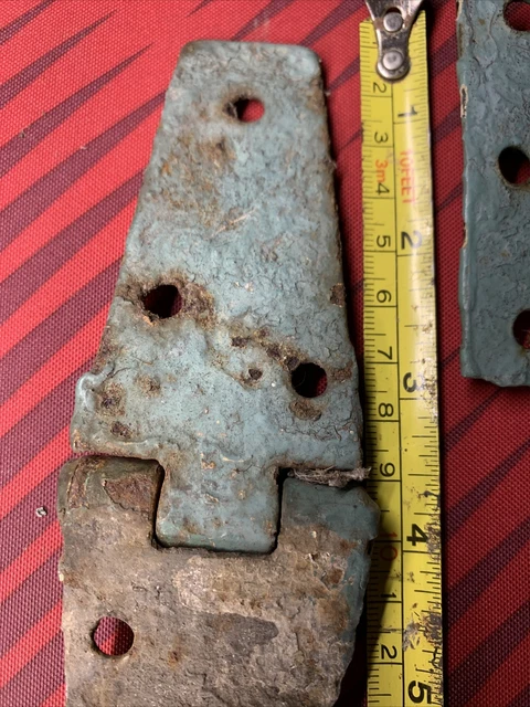 Vintage Authentic Chippy Painted Rusty Barn Shed Door Hinges Salvage 2 Total! 5