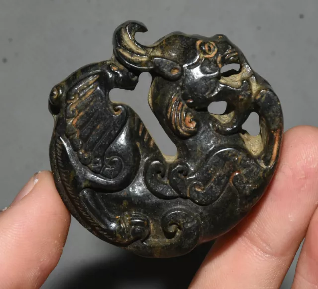 5CM China Hongshan Culture Old Jade Fengshui Dragon Beast Yubi Amulet Pendant