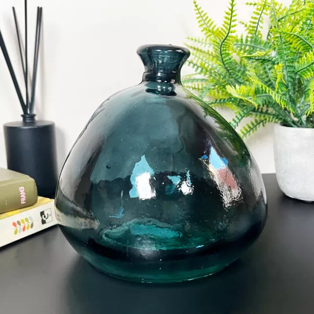 Blue Bubble Vase Recycled Glass Dark Navy Wide Bottle Abstract Indoor Modern Art