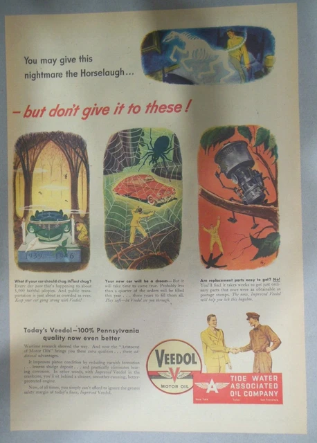 Veedol Motor Oil Ad: Finest 100% Pennsylvania ! from 1940's Size11 x 15 inches