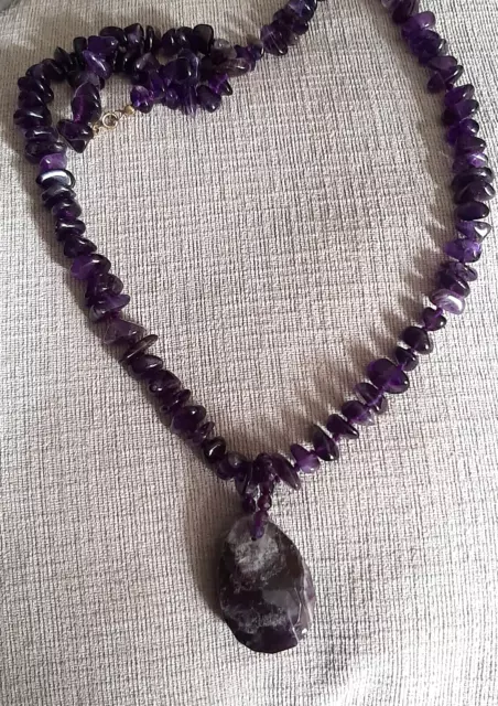 Vintage lange Amethystkette Collier mit großem Amethyst-Anhänger