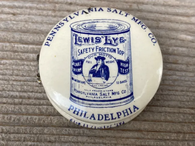 Vtg Celluloid Advertising Tape Measure Lewis Lye Pennsylvania Salt Mfg.