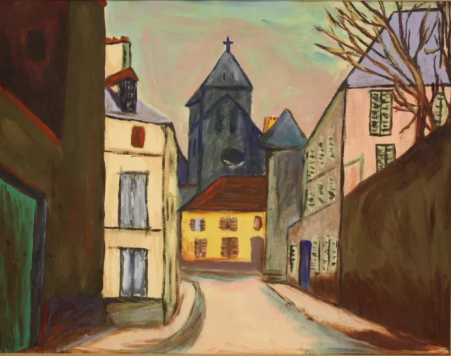 Mid-Century Church Streetscape Painting By Hass