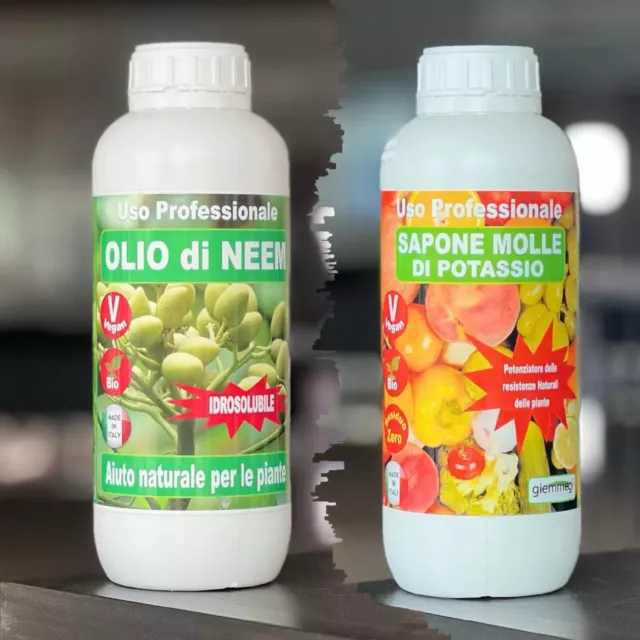 OLIO di NEEM insetticida biologico  1 lt+ SAPONE MOLLE DI POTASSIO 1 lt