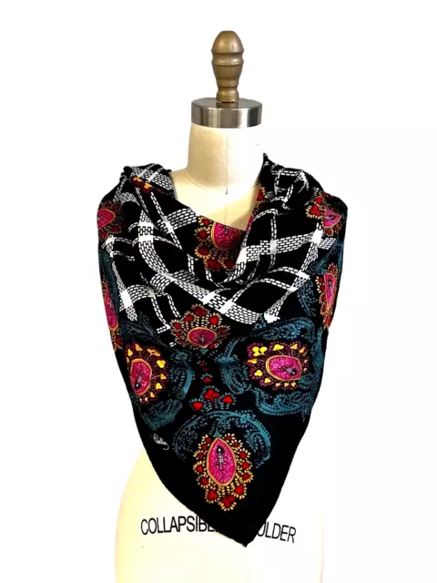 Diane Von Furstenberg Vtg Silk Scarf  Pattern Square Black Paisley Bright 42"