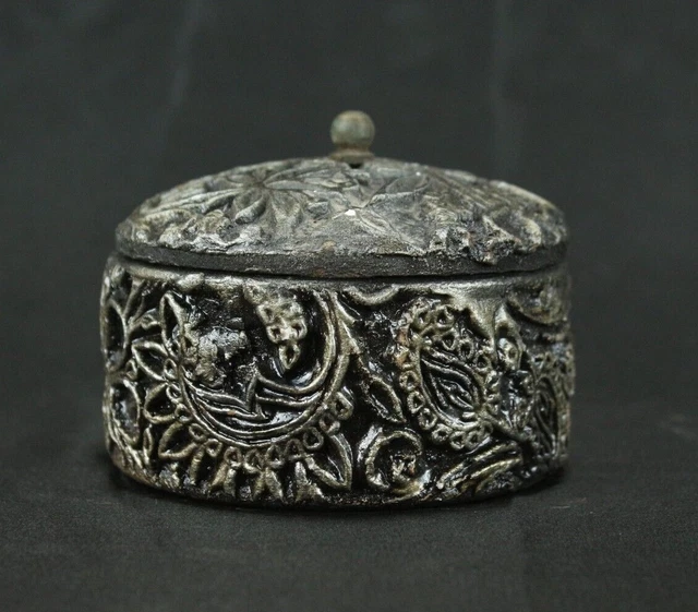 Antique Wooden Style Sculpture Box Small Rustic Floral Painted Design Sculpted