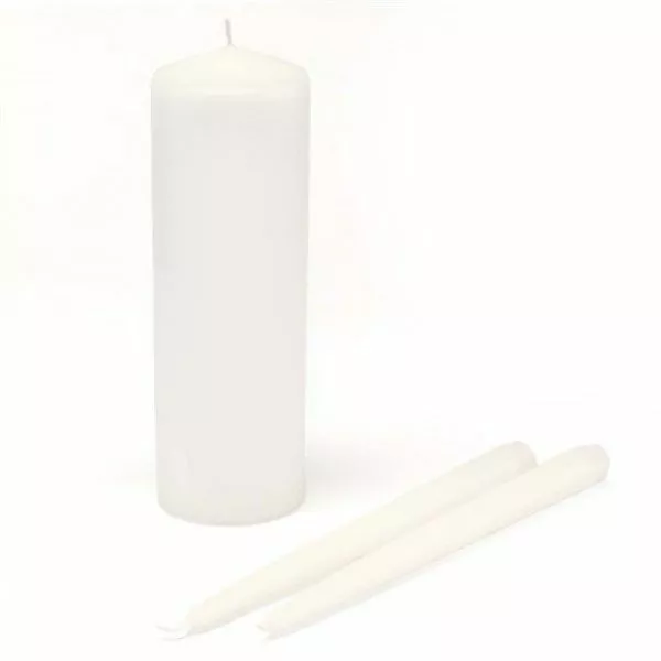 Wedding Unity Candle and Tapers Set White Color Basic Unity Candles