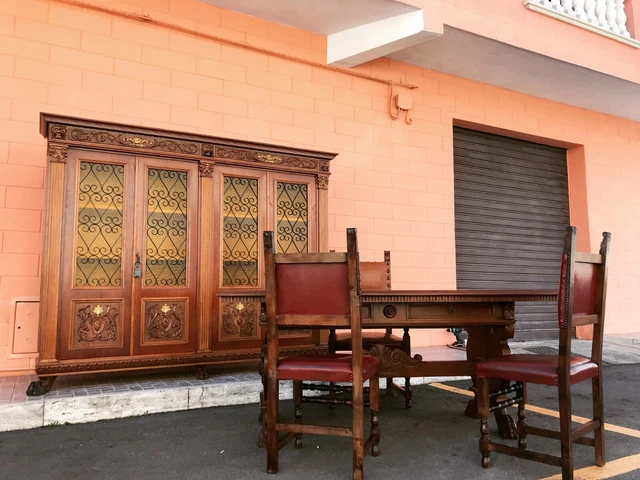 Prestigioso Estudio Antigua Renacimiento Época 900 Librería Escritorio Sillones