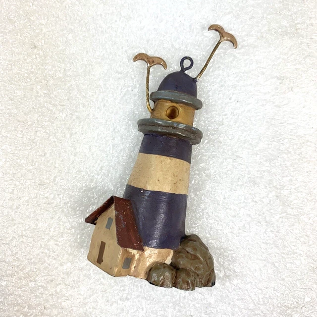 Lighthouse Birds Rocks 3.5" Tall Hand Painted Nautical Christmas Tree Ornament