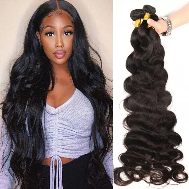 12ABody Wave Bundles Peruvian Human Hair Weave 1/3/4 Pc Human Hair Natural Black