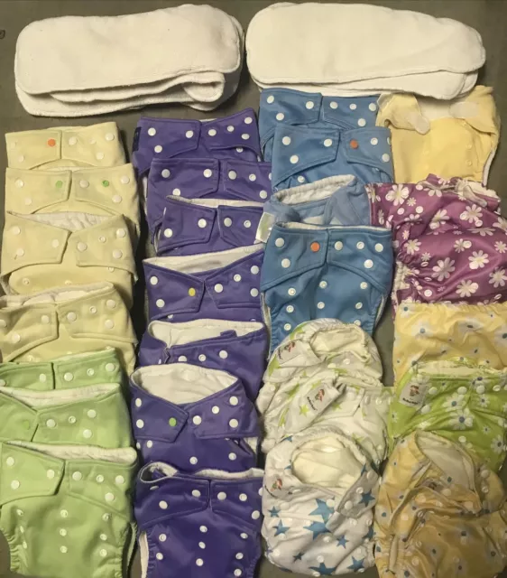 Cloth Diaper Lot 26 Pocket One Size Adjustable 8-35 Lb Kawaii Baby & Inserts