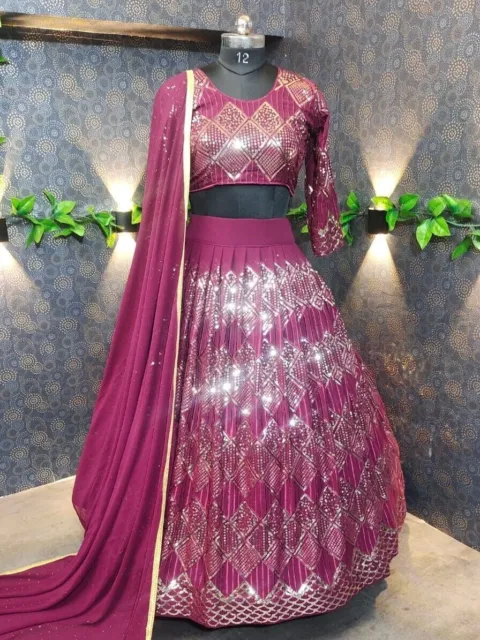 Thrilling Magenta Sequence  Lehenga Choli Designer Sari Skirt Lehanga Lengha Top