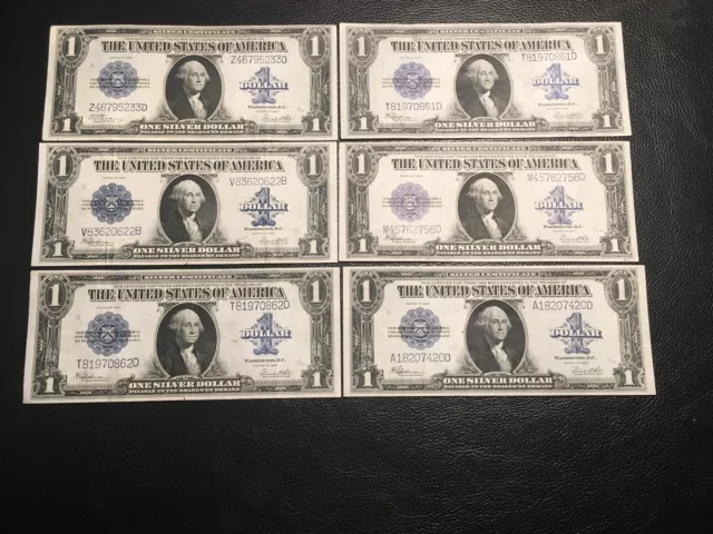 6 1923 series large silver certificates super high grade original white crisp