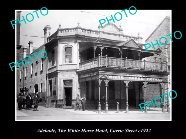 OLD LARGE HISTORIC PHOTO OF ADELAIDE SA THE WHITE HORSE HOTEL CURRIE St 1922