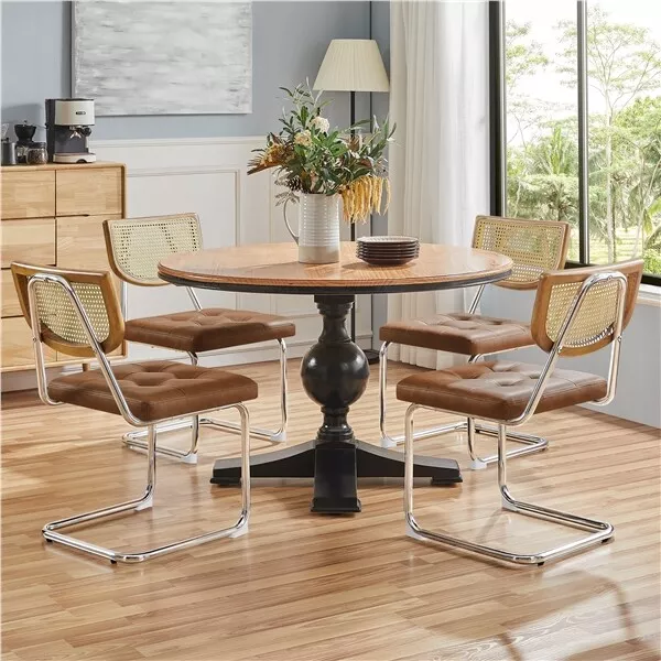 Rattan Back Dining Chairs Set of 2 Mid-Century Modern Kitchen Chairs for Home