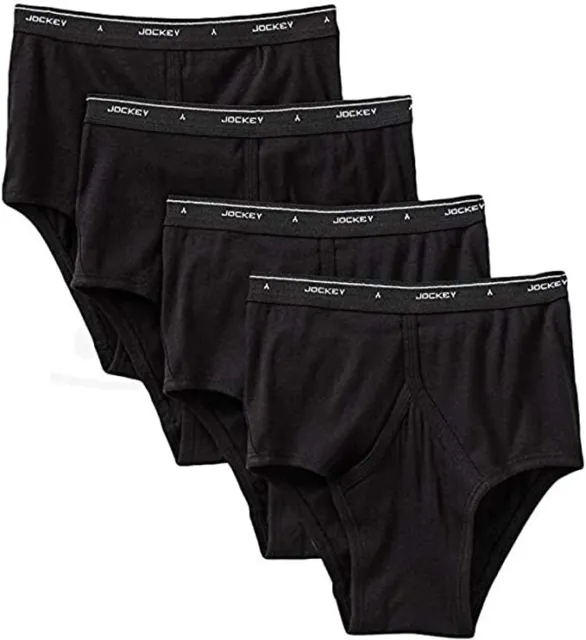 Jockey Men's Cotton Full Rise Brief Underwear 4 Pack Black Size 36