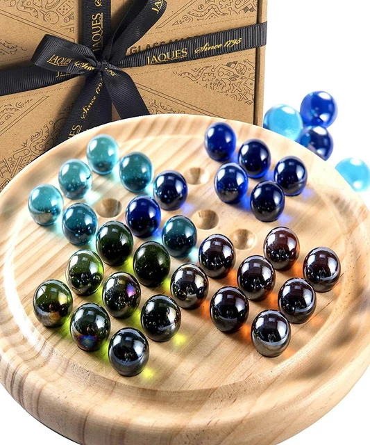 Jeu De Solitaire En Onyx Et Marbre - Grand Plateau Carré 30 Cm Avec 32 Boules En Pierre