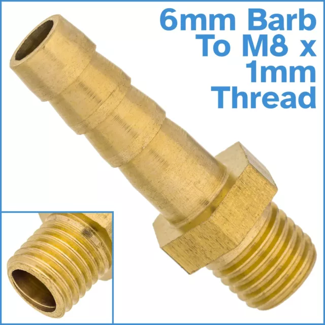 Brass 6mm Barb Hose To M8 x 1mm Male Threaded Pipe Fitting Tail Connector