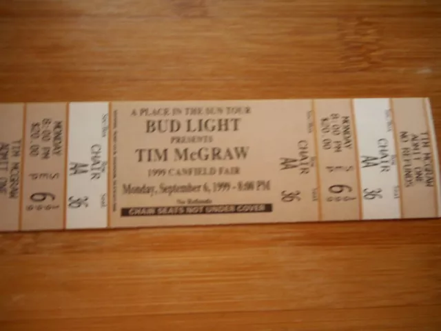 TIM McGRAW "A PLACE IN THE SUN" 1999 CANFIELD FAIR UNUSED CONCERT TICKET