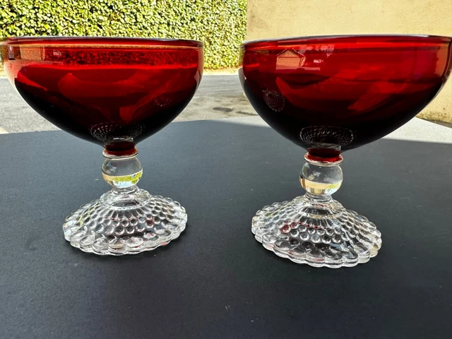 VINTAGE MID-CENTURY MODERN Anchor Hocking Royal Ruby Bubble Foot ...