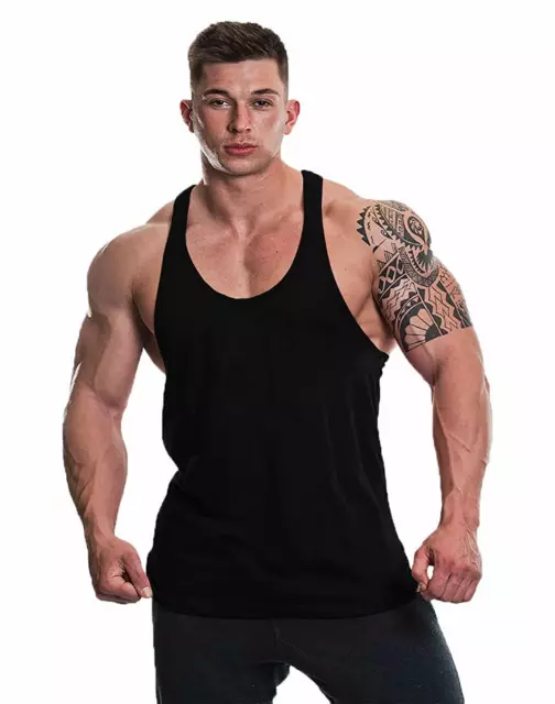 Mens Plain Gym Vest Bodybuilding Muscle Stringer Vest Racer Back Top Singlet Uk