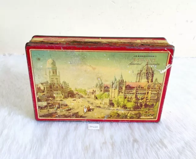 Vintage JB Mangharams Assorted Biscuits Bombay Print Confectionery Tin Box TN630