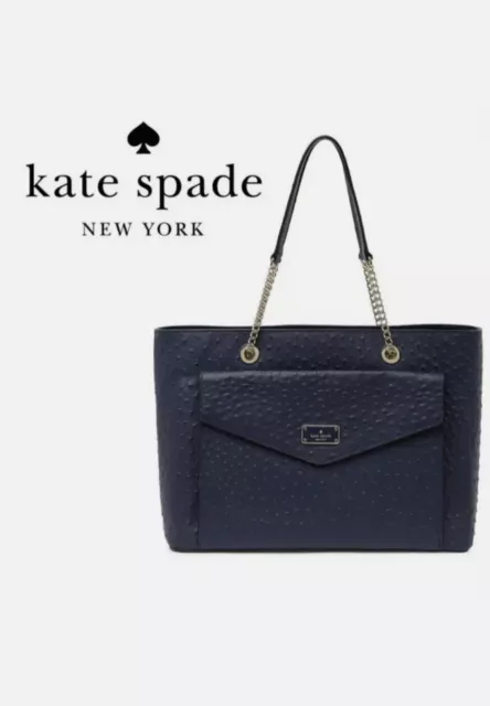 Kate Spade Elegant Halsey La Vita Blue Ostrich Leather Handbag ShoulderBag Purse