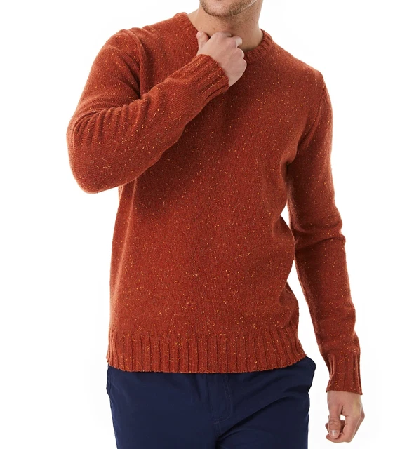 Lello Mens Lambswool Donegal Crewneck Winter Sweater Small Ember Orange