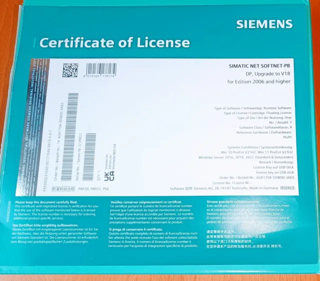 NEU✅ Siemens SIMATIC NET SOFTNET DP Software 6GK1704-5DW00-3AE0 USB-Stick Lizenz