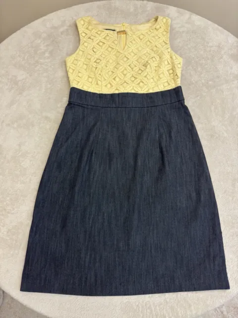 ALYX Sleeveless Denim Yellow Lace STRETCH Sheath Career Dress Women’s Size 4