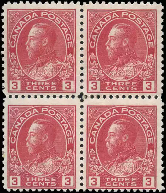 Canada Mint H/NH F 3c Scott #109 Block 1923 King George V Admiral Stamps