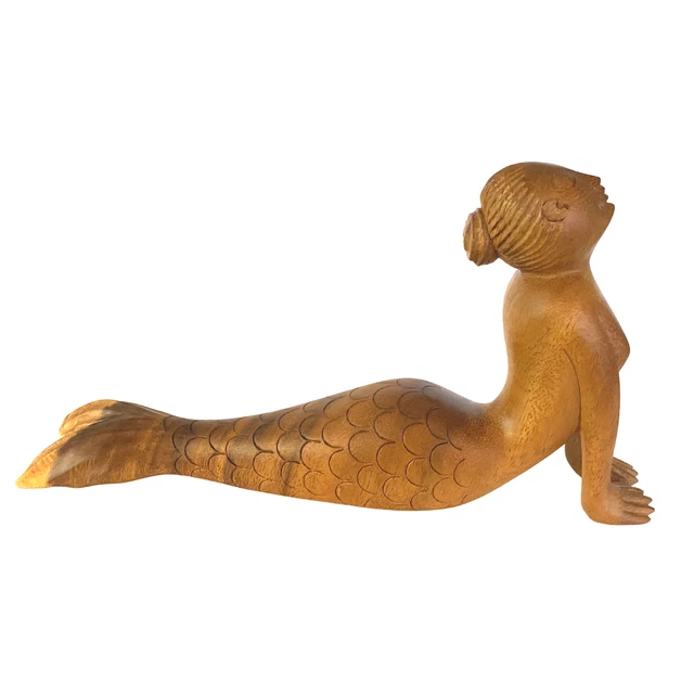 Mermaid Yoga Statue Cobra Pose Asana Wood carving handmade Bali Art sculpture 3