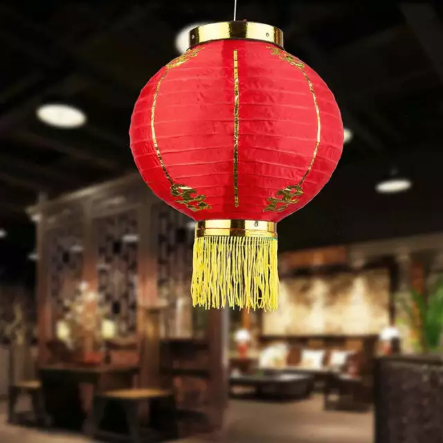 Traditional Chinese Hanging Lanterns, Decorative Indoor Red Silk Lamps, Set of 2