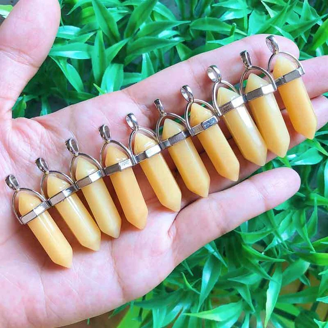 10pcs Yellow Jasper Point Pendant Healing Gemstone Hexagon Crystal Chakra bead