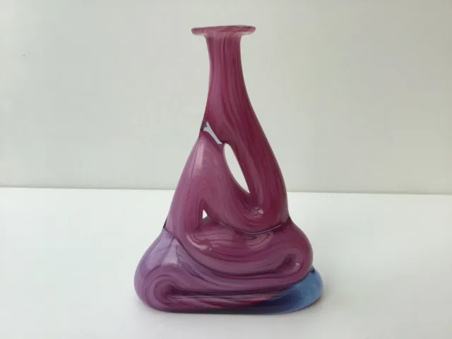 Vintage Mtarfa Glass Maltese Freeform Organic Pink Vase 7 inch tall