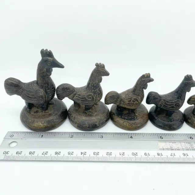 Superb Old Bronze Opium Weight Set 9 Chicken Weights 8
