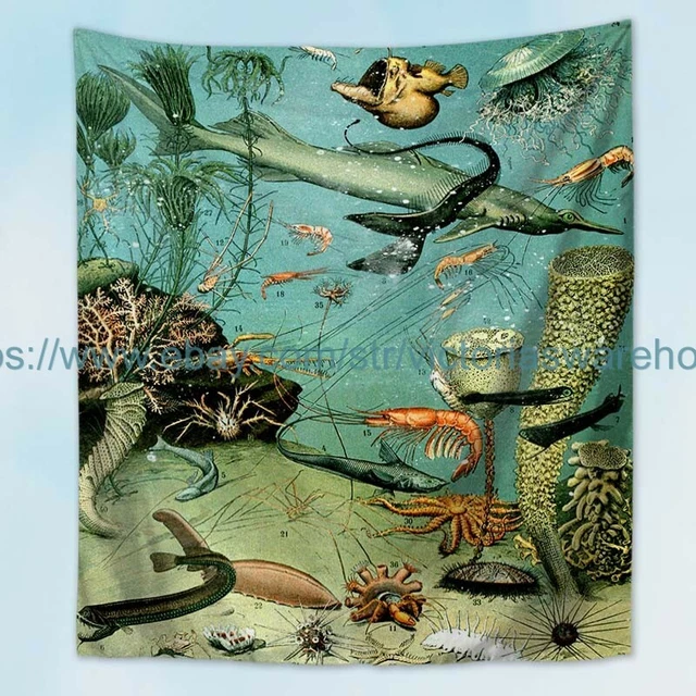 Adolphe Millot ocean sea life wall tapestry  wall decor
