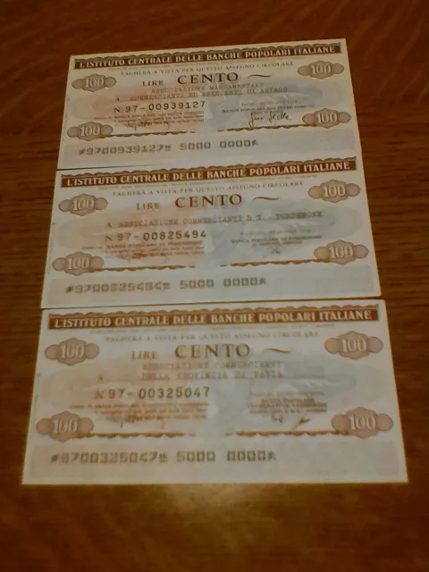 Miniassegni Ist. Cen. Banche Popolari Italiane - Lotto Ml1553 (N. 3 Emissioni)