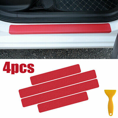 4x For Nissan Toyota Red Carbon Fiber Car Door Sill Plate Protector Scuff Cover