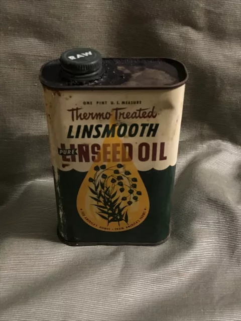 Vintage Thermo Treated Linsmooth  Linseed Oil 1 pint Empty Can, Pacific Coast