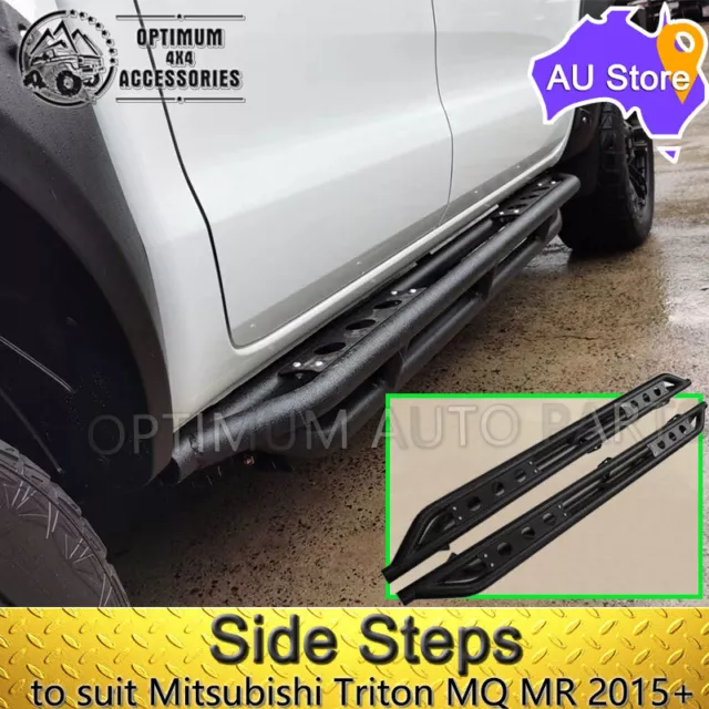 Black Steel Side Steps Running Boards suits Mitsubishi Triton MQ MR 2015-2024