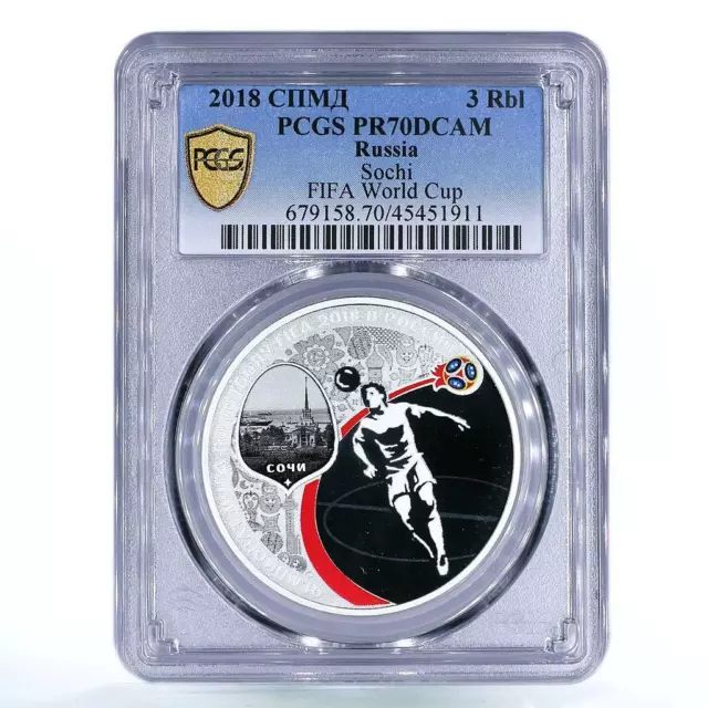Russia 3 rubles Football World Cup in Sochi Player PR70 PCGS silver coin 2018 Russia 3 rubles Football World Cup in Sochi Player PR70 PCGS silver coin 2018