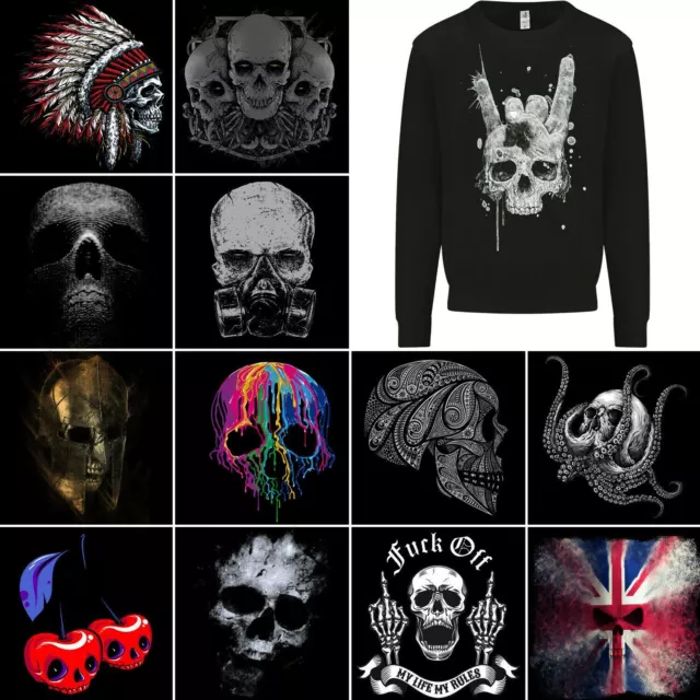 Uomo Teschio Felpa Maglione Biker Tattoo Viking Orrendo Mietitore Demone Rock