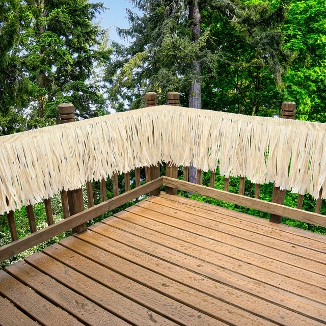 Hawaiian Luau Grass Raffia Fringe Banner Tropical Table Skirt Raffia Tiki