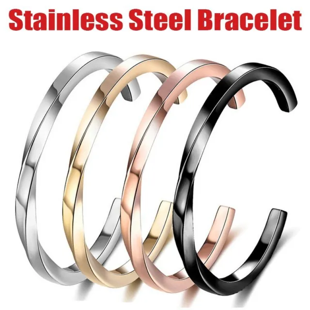 Stainless Steel 925 Silver Twisted Open Bracelet Bangle Women Men Jewelry Gift